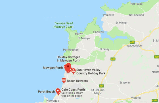 Waves Surf School, Cornwall - Surf Lesson Location Map - Mawgan Porth