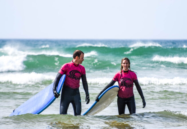 Waves Surf School Cornwall - Couples Surfing Lesson